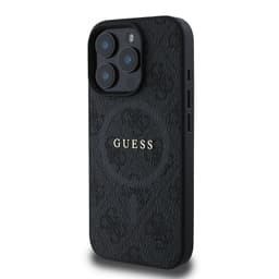 iPhone 16 Pro - Guess PU Leather 4G Colored Ring MagSafe Back Case (GUHMP16LG4GFRK), Black – Bild 3