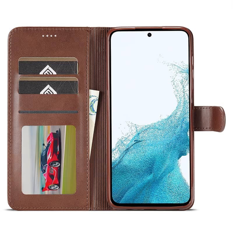 Samsung A50 (2019) - Etui portefeuille LC.IMEEKE avec 3 emplacements pour cartes & fermeture magnétique, Marron – 4