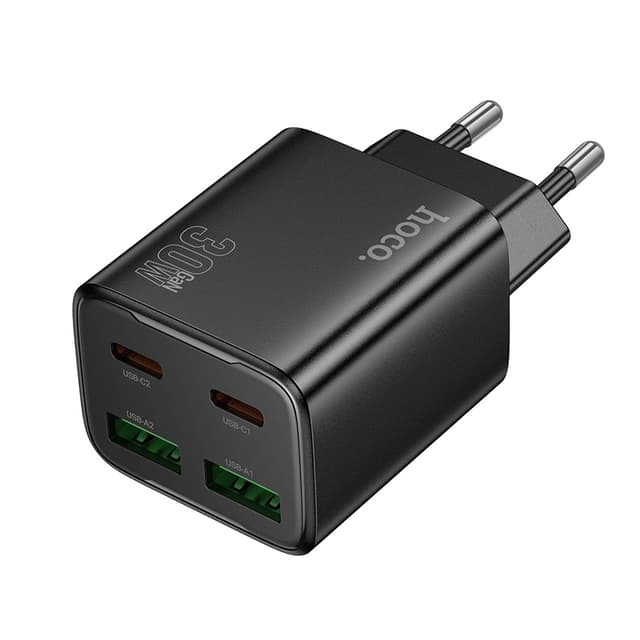 Hoco Chargeur USB 30W 4 ports - 2x USB-C + 2x USB-A Adaptateur de charge rapide, Compact & Universel