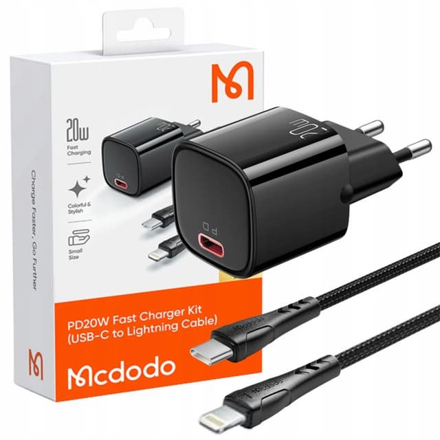 Mcdodo - Nano charger kit, USB-C to Lightning cable, 20W, black