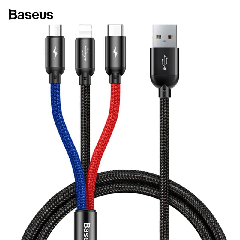 Baseus 3 in 1 USB Kabel 120cm (Micro-USB, Type C, Lightning) (CAMLT-BSY01)