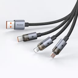 McDodo - Câble 3 en 1, transparent, USB-A vers C + Lightning + Micro-USB, 1,2 m, noir – Bild 1