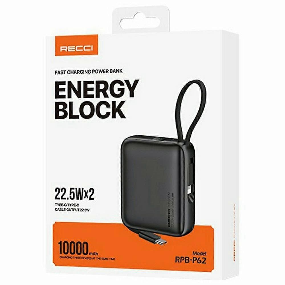 Recci RPB-P62 10000mAh - Hoco Powerbank, USB-C 22.5W, nero, in plastica – 4