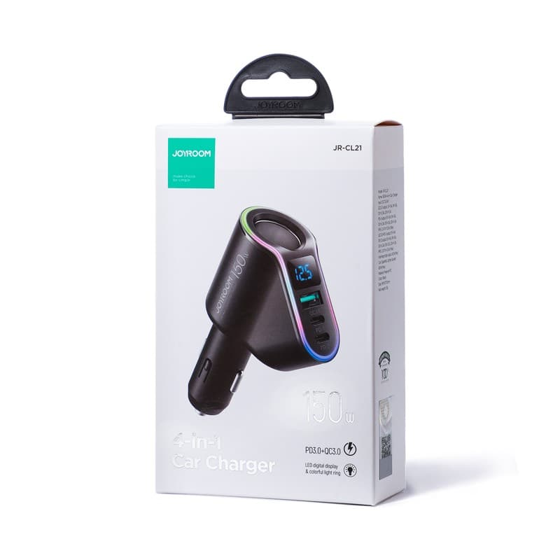 Joyroom - Caricabatterie da auto 4-in-1 da 150W, nero, ricarica rapida per smartphone e tablet (JR-CL21)