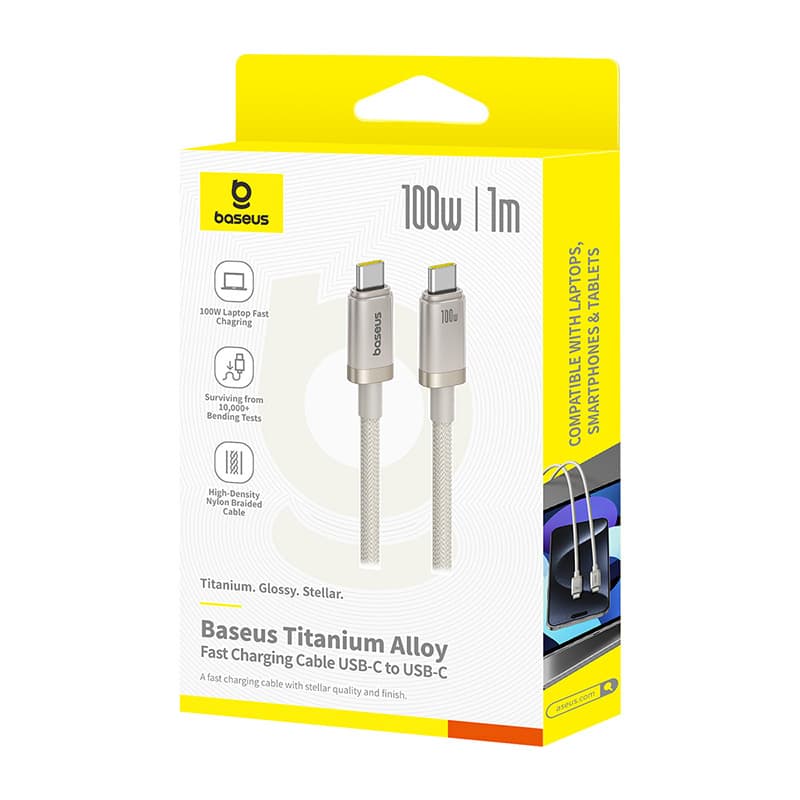 Baseus Titanium Alloy Fast Charging Cable USB-C to C, 100W, 1m, weiss – 4