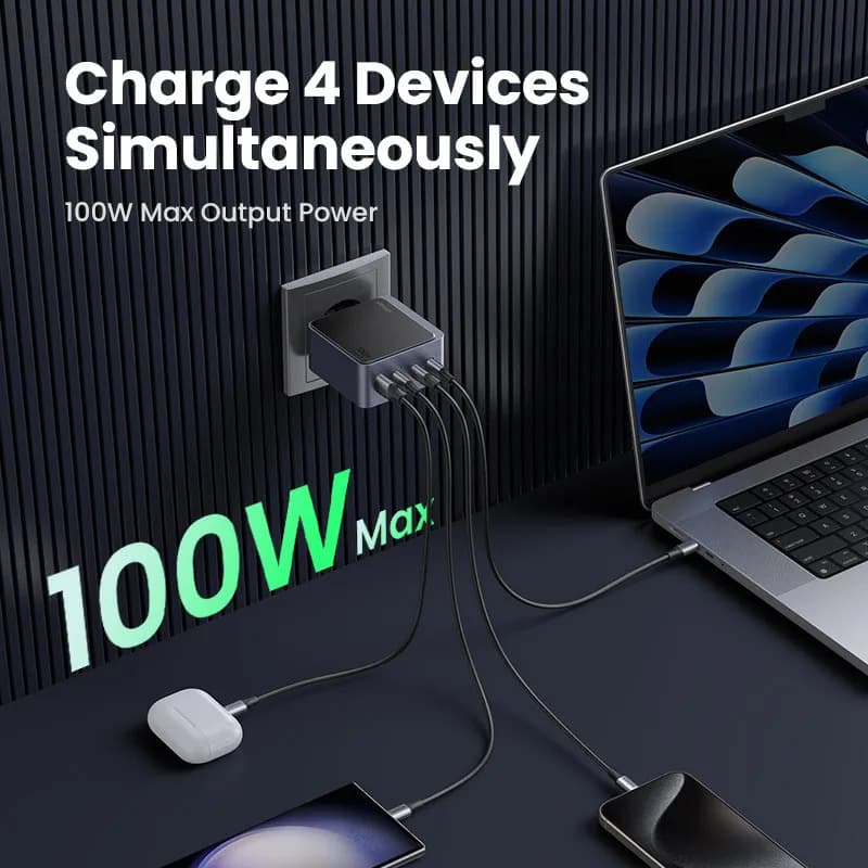 Ugreen - Caricabatterie rapido Nexode S GaN, 100W, 4 porte (3x USB-C / 1x USB-A), nero – 3