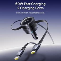Baseus Enjoyment Max Car Charger - 60W Dual USB-C Retractable Cable, Rotatable Design - Black – Bild 6