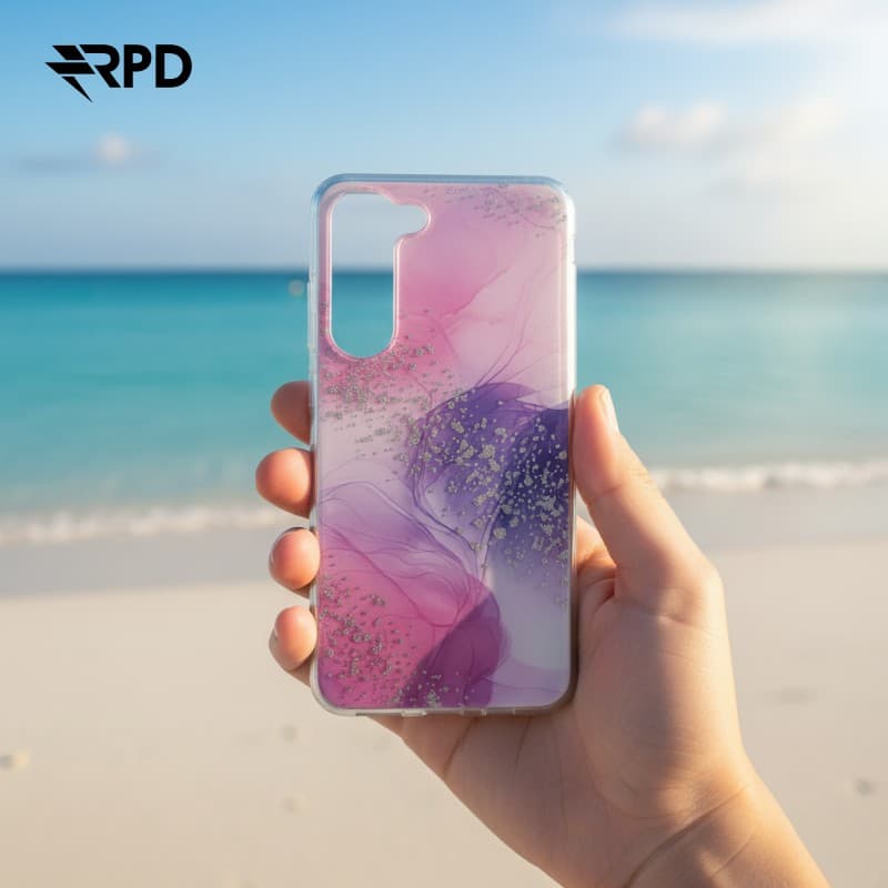Samsung Galaxy S23 - Cover morbida glitterata rosa e viola con accenti argentati – 2