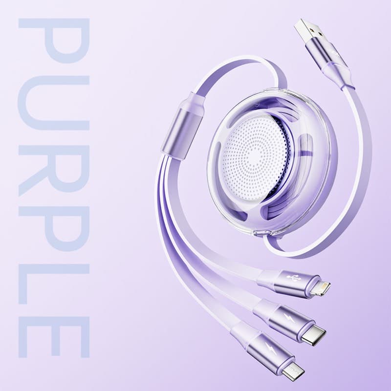 Rock L10 Honeycomb 3in1 Datenkabel - Micro-USB, USB-C, Lightning, Violett – 2