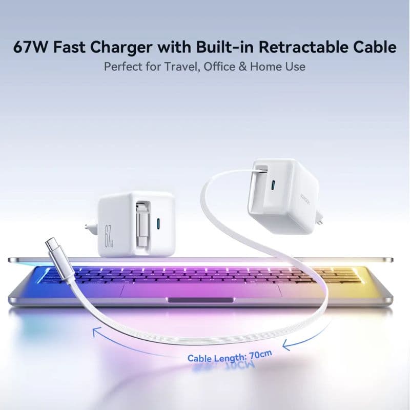 Joyroom - 67W GaN Ladegerät mit einziehbarem Kabel, Weiss (EU) (JR-TCL06) – 2