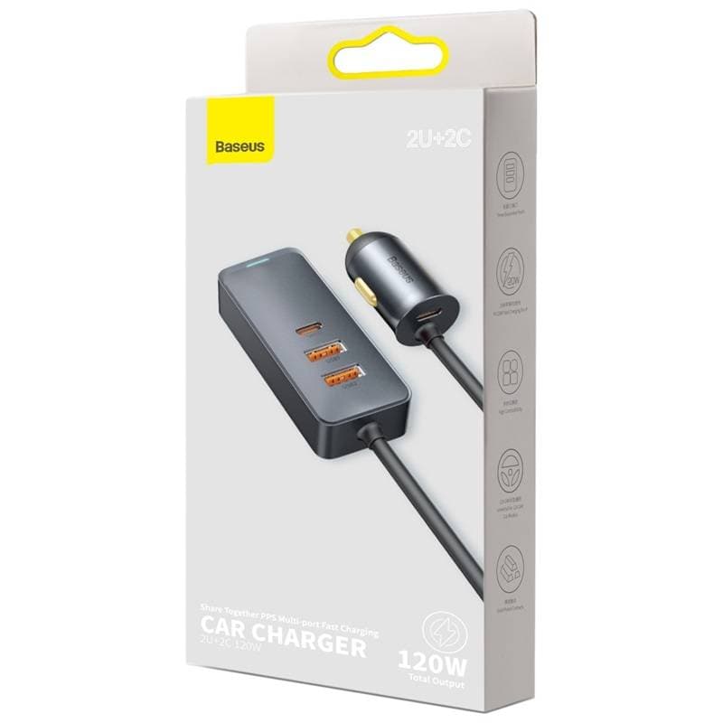 Baseus - Share Together PPS - Multi-Port Schnellladegerät für's Auto, 120W 2U+2C, Grau (CCBT-A0G) – 2