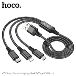 Hoco X76 3-in-1 Super charging cable(iP+Type-C+Micro), black – Bild 3