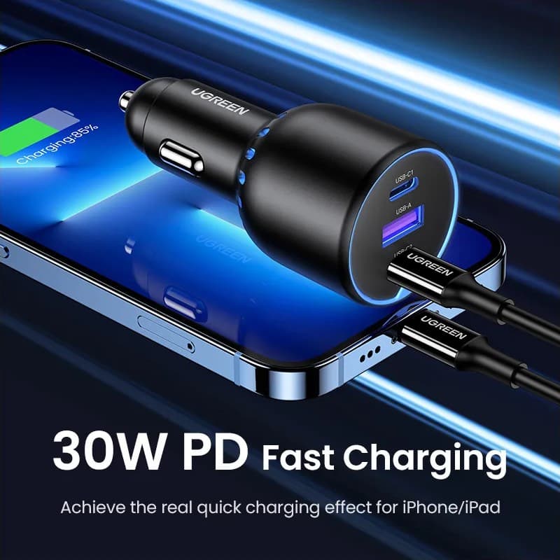 Ugreen – 130W Schnellladegerät Auto 2x USB-C + USB-A (CD293 / 90413), schwarz – 3