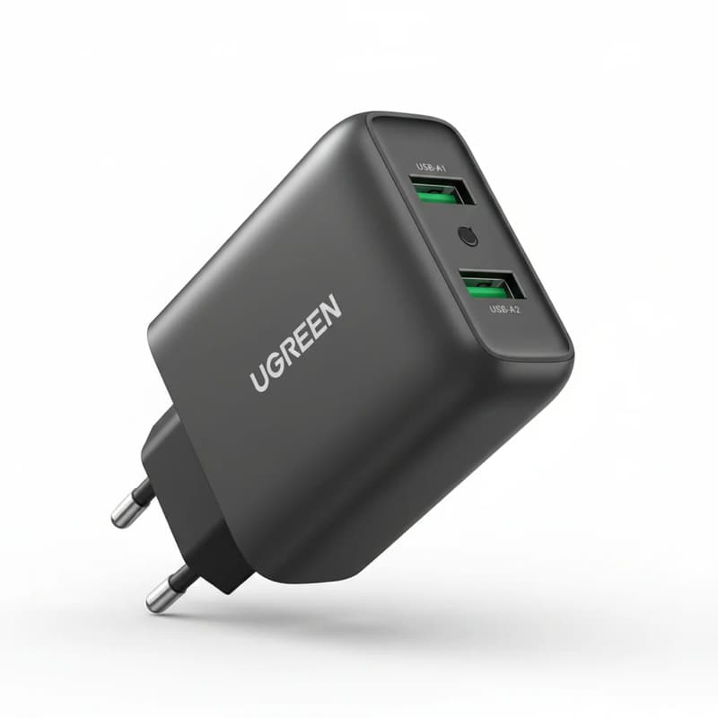 Ugreen - Caricabatterie rapido, 2x USB-A, 36W, nero