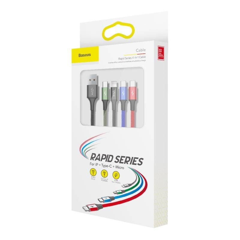 Baseus - 4-in-1 Schnellladekabel für iP+Type-C(2)+Micro, 3.5A 1.2m, Schwarz (CA1T4-B01) – 3
