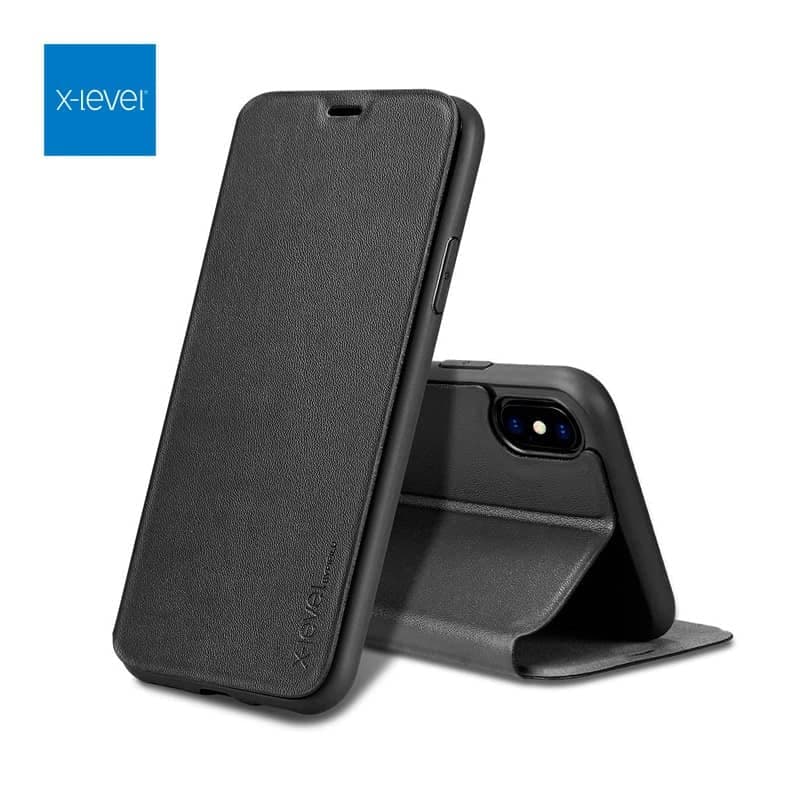 iPhone 12 Mini - Etui Flip X-Level FIBColor, similicuir, protection intégrale 360°, noir