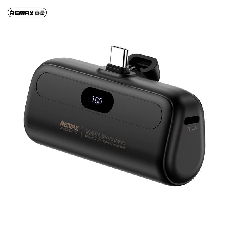 REMAX RPP-632 Serie Capsule 2A Type-C Powerbank di emergenza 5000mAh, nero