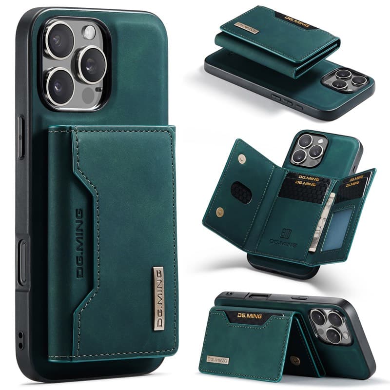 iPhone 11 - DG.MING Etui, Leder-Optik, Kartenfach & Magnetverschluss, Grün – 3