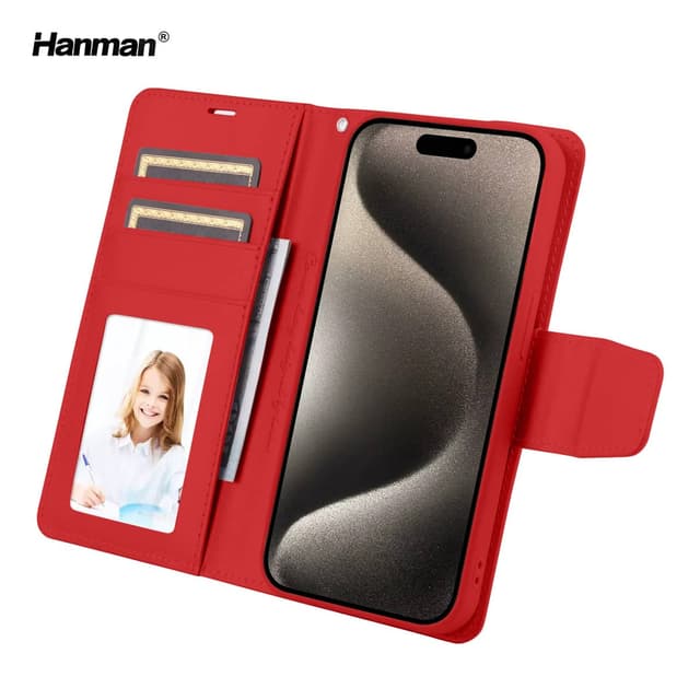 Apple iPhone 12 / 12 Pro - Hanman Mill Flip Case mit 3 Kartenfächern, rot