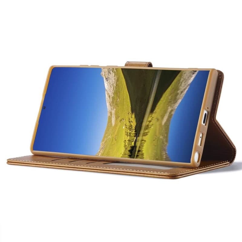 Samsung Galaxy S26 Ultra - LC.IMEEKE Custodia a portafoglio con 3 scomparti per carte e chiusura magnetica, marrone chiaro/arancione – 3
