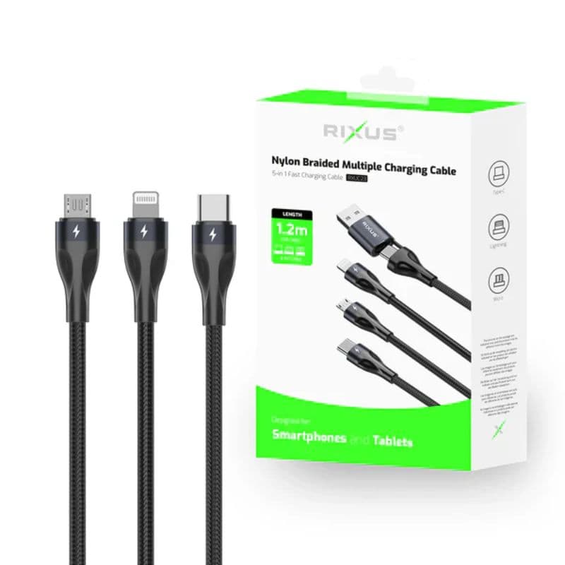 Rixus - 5-in-1 Fast Charging Cable (RXUC23) - Schwarz – 3