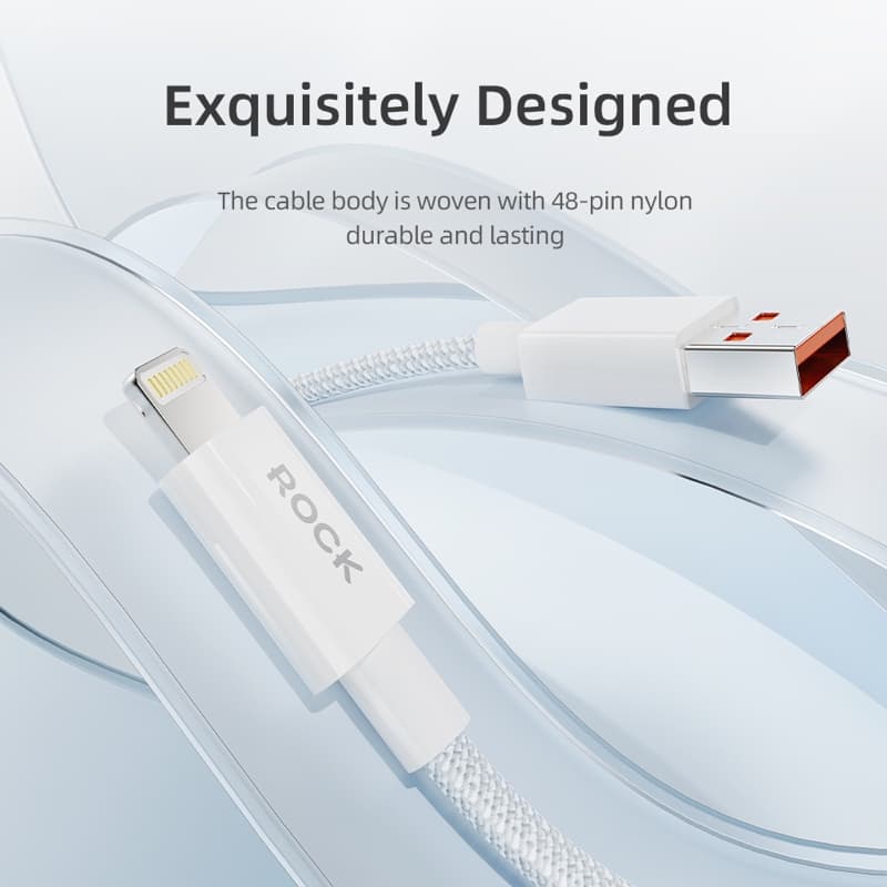 ROCK Z20 Câble USB-A vers Lightning 100 cm - Câble de charge rapide et de données 2.4A, blanc, tissé – 2