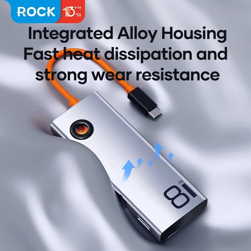 ROCK TR32 Dock USB-C 8-in-1 - HDMI, RJ45, PD, 3×USB 3.0, lettore di schede SD/TF, grigio – 2