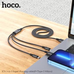 Hoco X76 3-in-1 Super charging cable(iP+Type-C+Micro), black – Bild 5