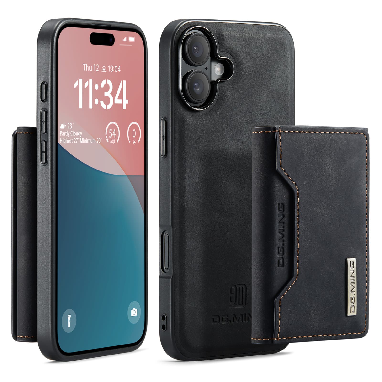 iPhone 13 Mini - DG.MING Back Case, aspect cuir, porte-cartes & fermeture magnétique, Housse de protection, Noir – 2