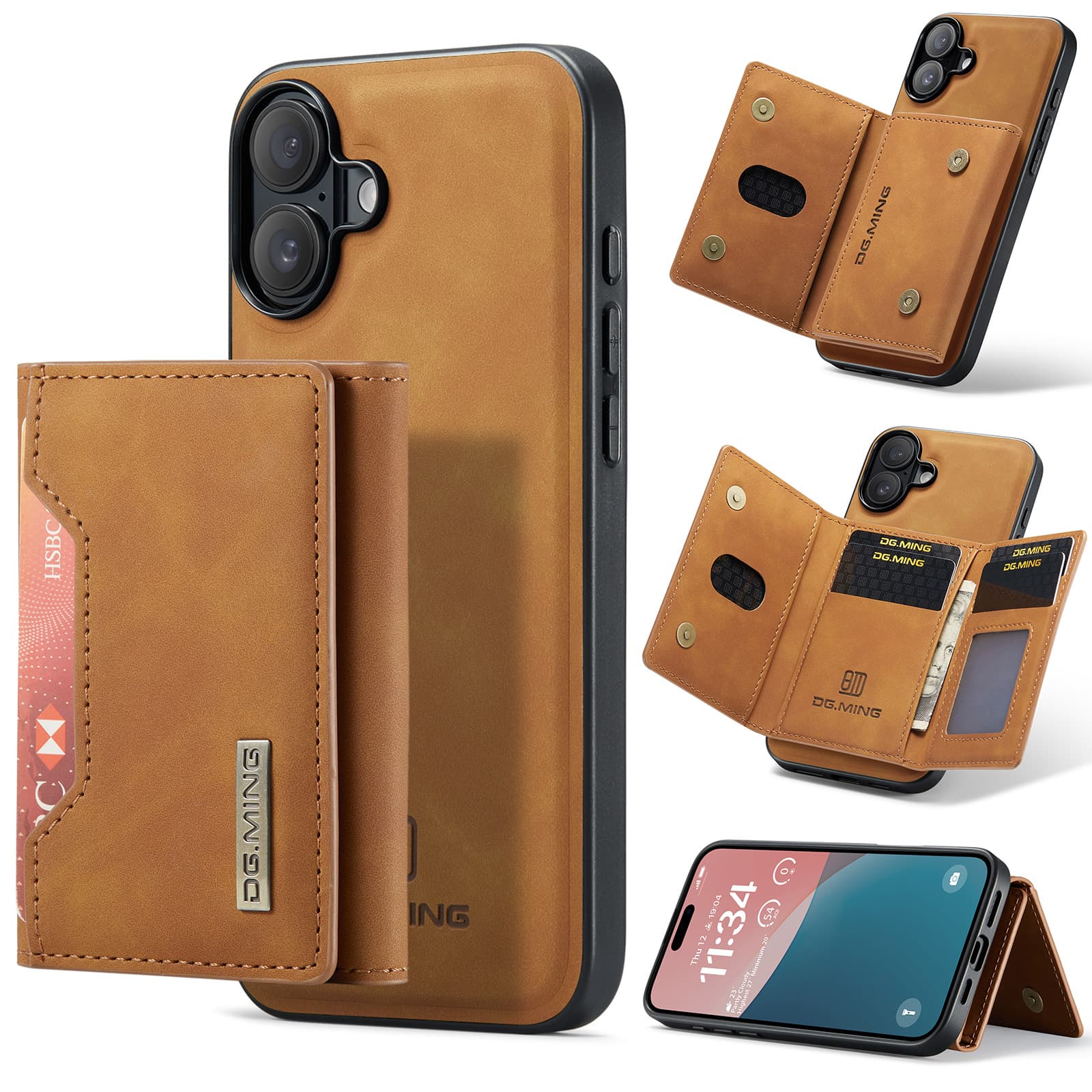 iPhone 13 Mini - DG.MING Back Case, aspect cuir, porte-cartes & fermeture magnétique, housse de protection, brun chameau – 4