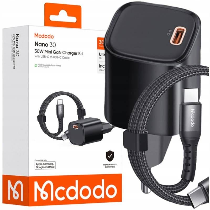 Mcdodo - Kit Nano 30 mini GaN charger, USB-C vers Lightning, 30W, noir