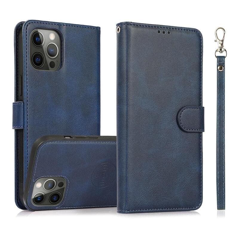 iPhone 17 - Custodia flip magnetica 2in1 con slot per carte e cinturino da polso, blu