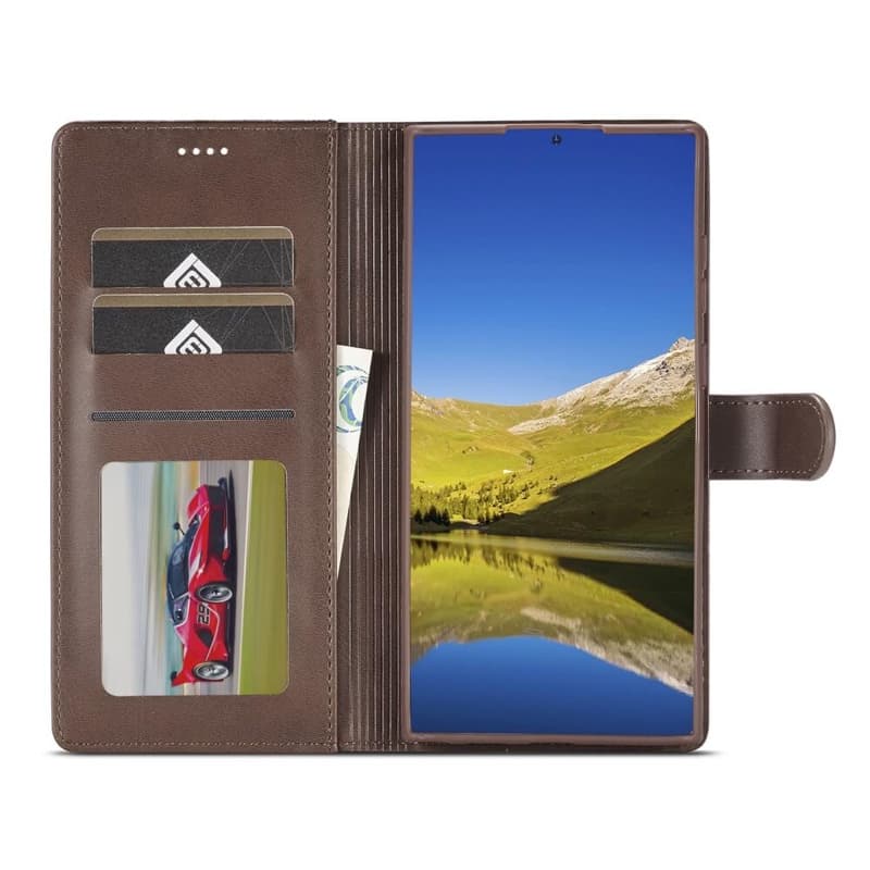 Samsung Galaxy S26 Ultra - LC.IMEEKE Custodia a portafoglio con 3 scomparti per carte e chiusura magnetica, marrone – 2