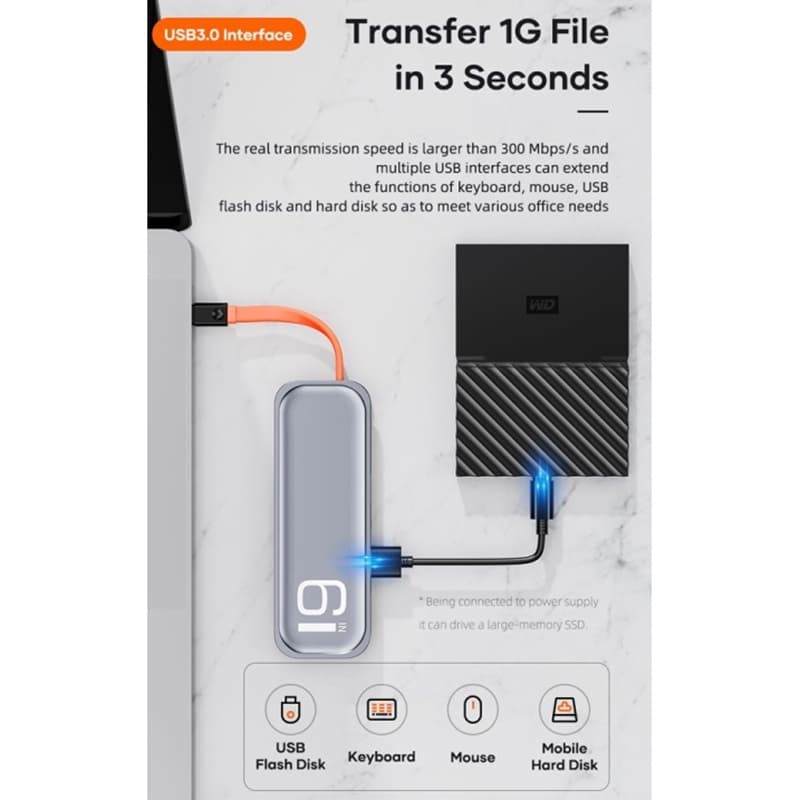 ROCK TR06 Dock USB-C 6-in-1 - HDMI, 3×USB, lettore di schede SD/TF, PD, grigio – 3