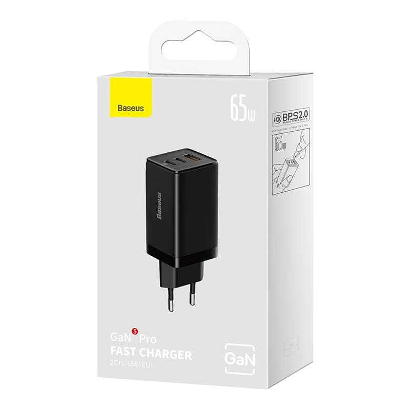 Baseus - GaN5 Pro - Schnellladegerät 2C+U, 65W EU, Schwarz (CCGP120201) – 2