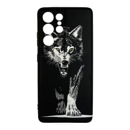 Samsung Galaxy S21 Ultra - Luxo Backcase Black Wolf with yellow eyes & attack pose, black – Bild 1