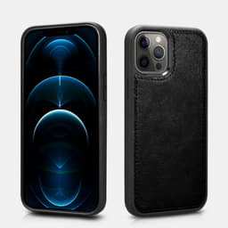 iPhone 12 Pro Max - iCarer Crazy Horse genuine leather wallet case, 2in1 with RFID protection, black – Bild 2