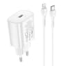 Hoco - PD25W charger set with Lightning-to-Type-C cable, compatible with iPhone, white