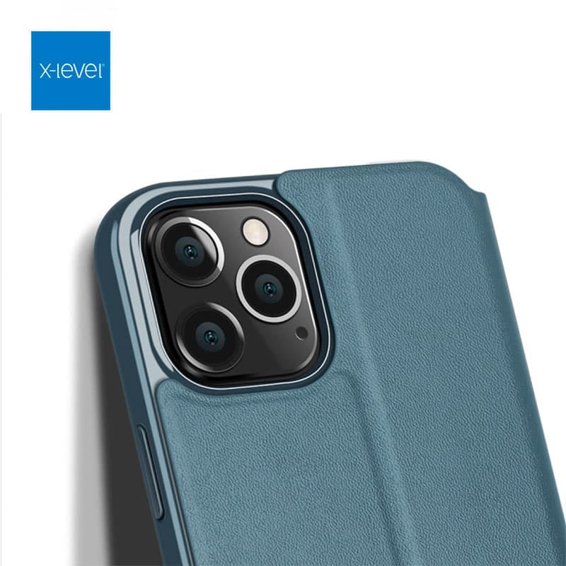 iPhone 12 / 12 Pro - X-Level FIBColor Flip Etui, Kunstleder, 360° Rundumschutz, Dunkelgrün – 2