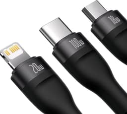 Baseus Flash Series Ⅱ One-for-three Fast Charging Cable USB to M+L+C 100W 1.5m noir (CASS030001) – Bild 2