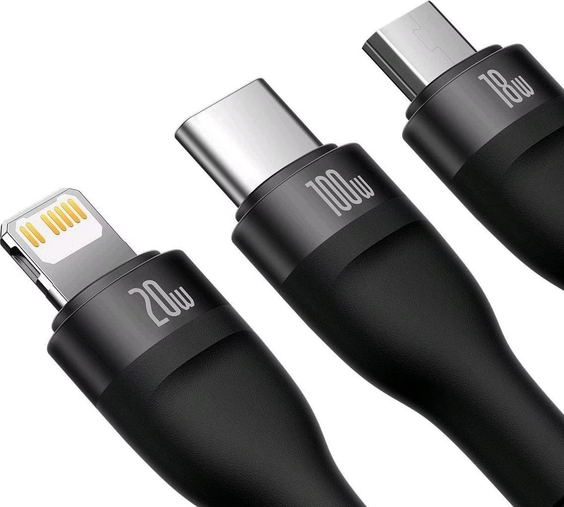 Baseus Flash Series Ⅱ One-for-three Fast Charging Cable USB to M+L+C 100W 1.5m schwarz (CASS030001) – 2