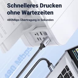 Ugreen – USB-A auf USB-B 2.0 Druckerkabel – Alugehäuse 3 m (US369 / 80804), schwarz/grau – Bild 4