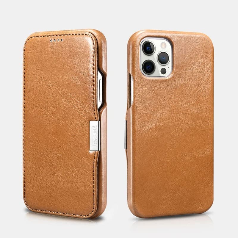 iPhone 11 Pro Max - iCarer Vintage Magnetic Style Genuine Leather Folio Flip Case, RIX1109-GG, Khaki