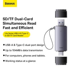 Baseus - Lite Serie - USB-A & Typ-C Kartenleser für SD/TF, Grau (WKQX060113) – Bild 4