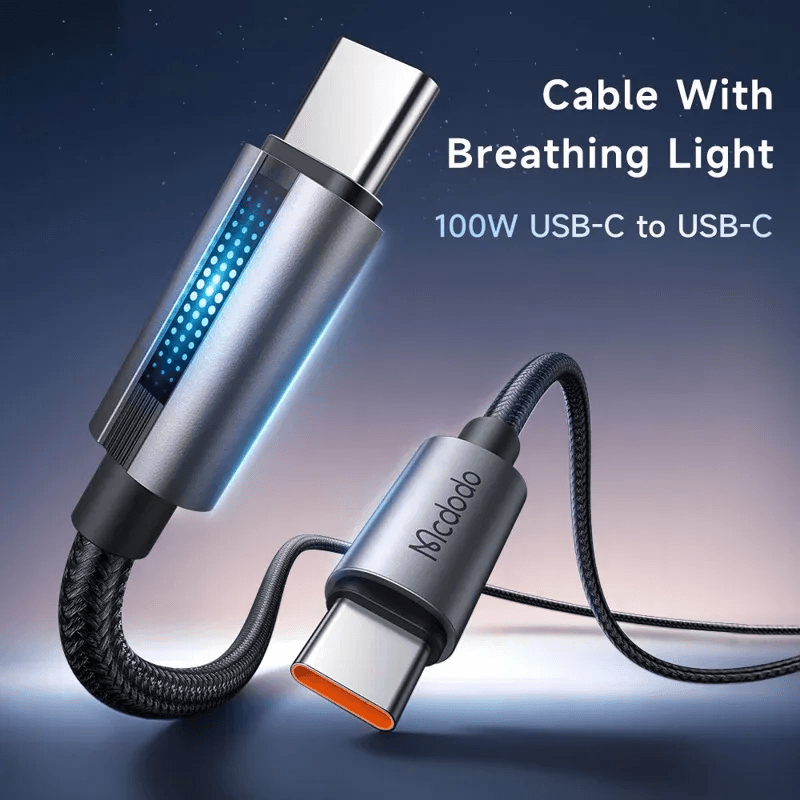 McDodo -USB-C auf USB-C Ladekabel mit Ladelämpchen, 1.2m, 100W, Schwarz – 3