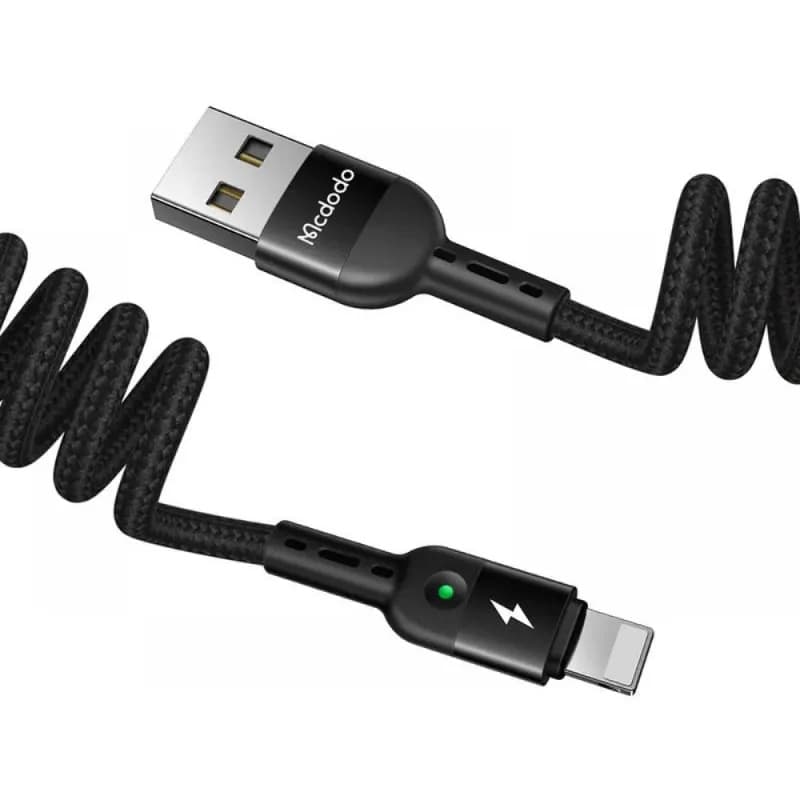 McDodo - USB-C vers Lightning, câble spiralé, 1.8m, noir