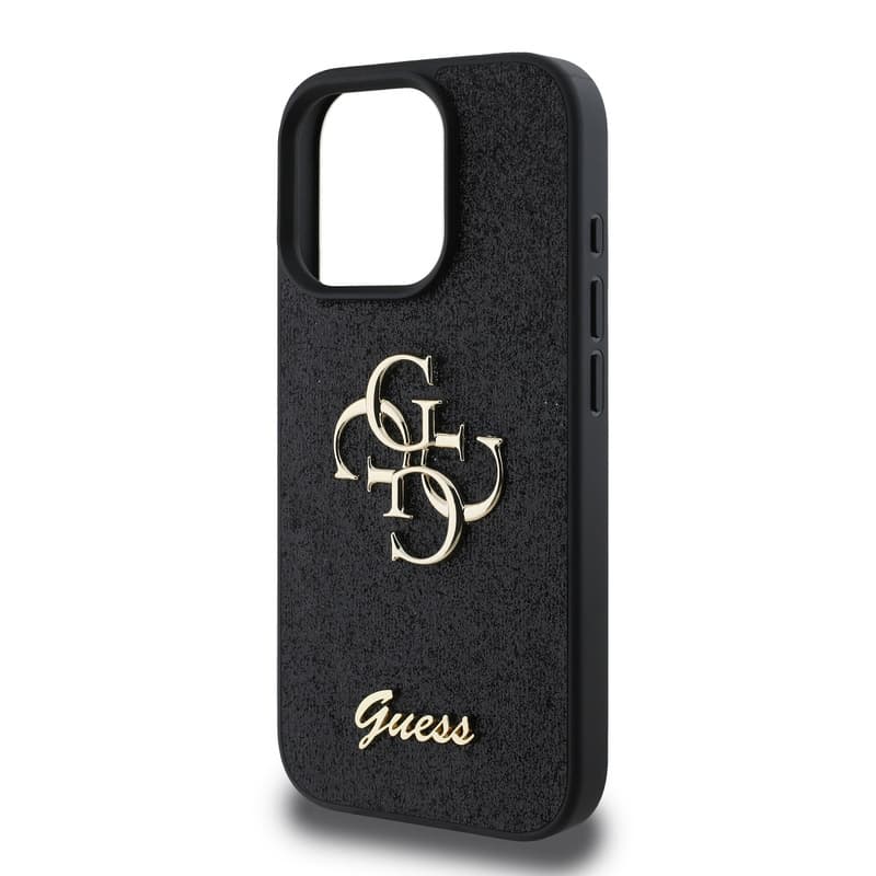 iPhone 16 Pro Max - Guess PU Fixed Glitter 4G Custodia posteriore con logo in metallo (GUHCP16XHG4SGK), Nero – 4