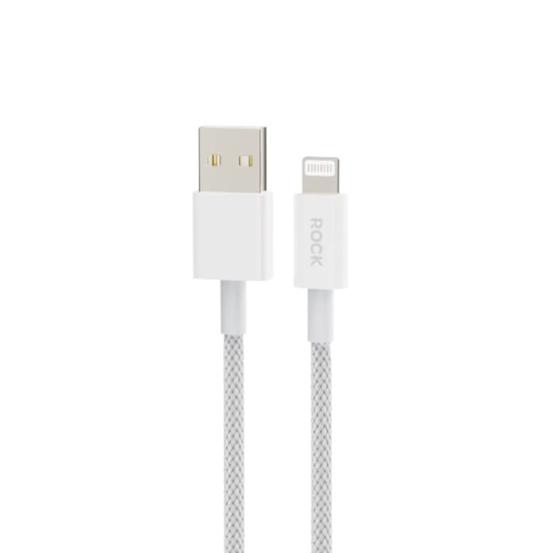 ROCK Z20 Câble USB-A vers Lightning 100 cm - Câble de charge rapide et de données 2.4A, blanc, tissé