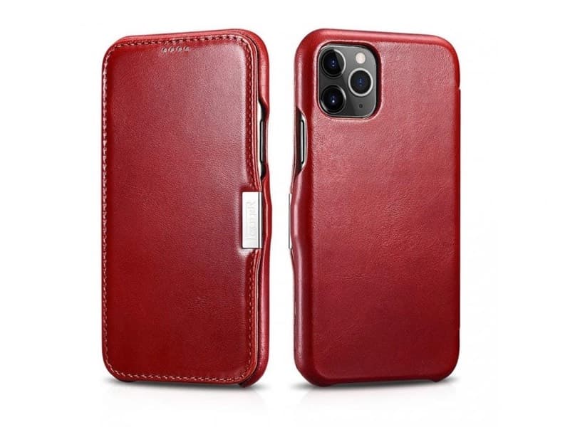 iPhone 11 Pro - iCarer Vintage Series (Side-open) Echtleder Flip Case, Rot