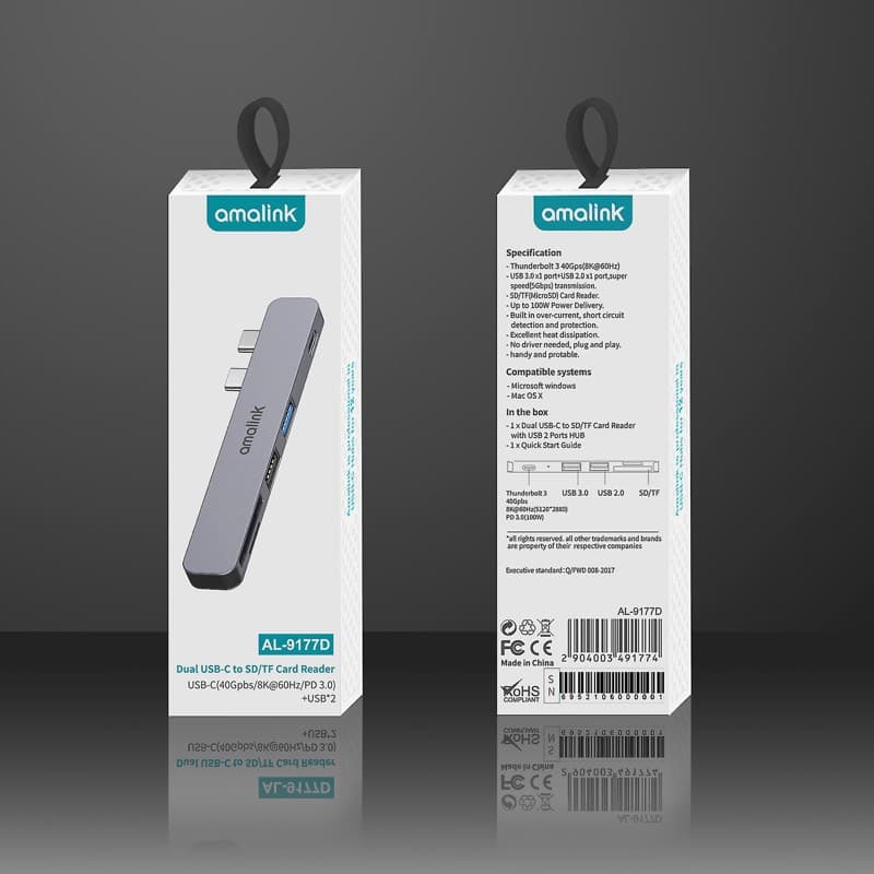 Lettore di schede Amalink AL-9177D Dual Usb-C to SD/TF